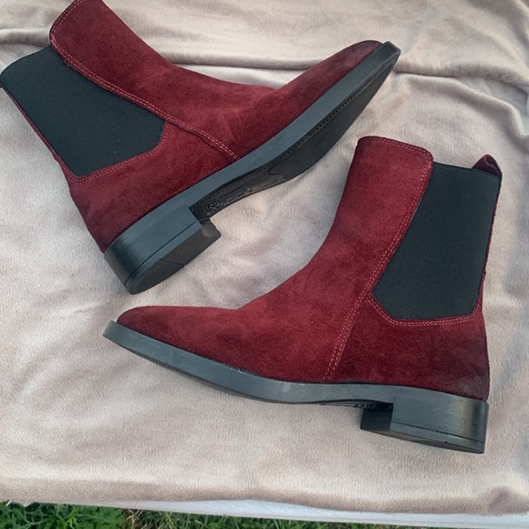 Women's Burgundy Suede Ankle Boots - Picture 1 of 16